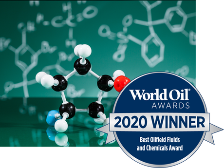 具有2020年世界石油奖徽标的分子结构的照片。
