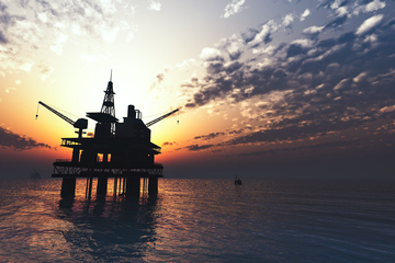 一个海上钻井平台在北海的照片。